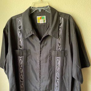 Haband Guayabera Men's Black White Cuban Cigar Zip Top Shirt Size 3XL
